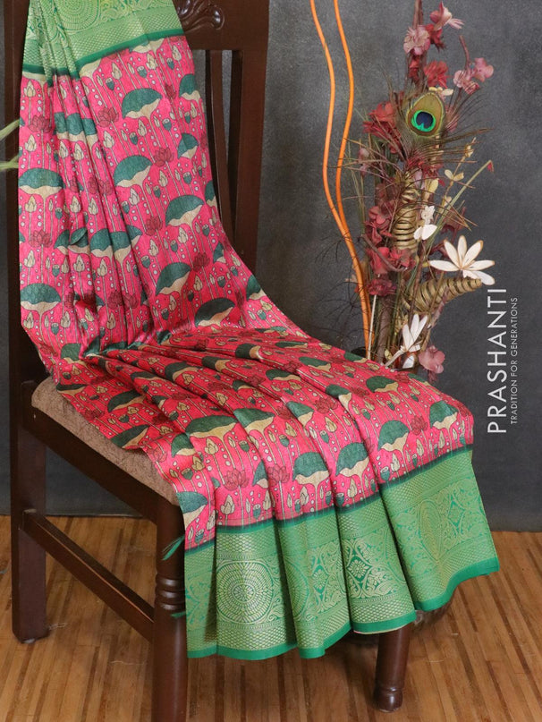 Malai silk saree pink and green with allover self emboss prints and zari woven border - {{ collection.title }} by Prashanti Sarees