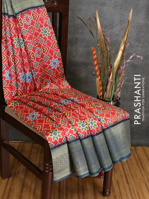 Malai silk saree red and blue shade with allover self emboss prints and zari woven border - {{ collection.title }} by Prashanti Sarees