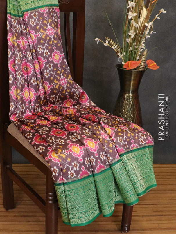 Malai silk saree rosy brown and green with allover self emboss & prints and zari woven border - {{ collection.title }} by Prashanti Sarees