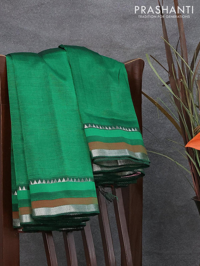 Mangalgiri silk cotton saree green with plain body and silver zari woven simple border - {{ collection.title }} by Prashanti Sarees