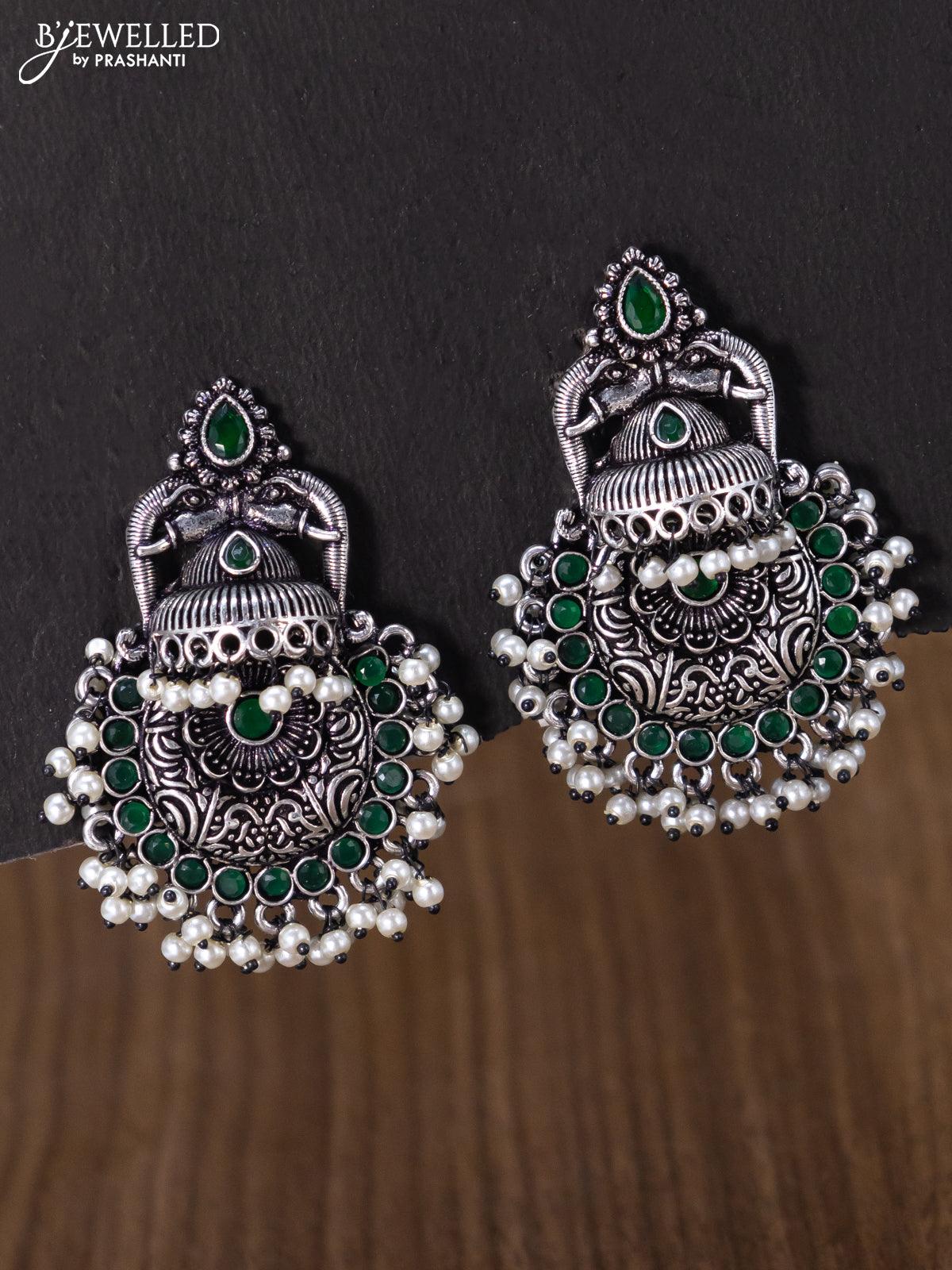 Antique Oxidized Long Jhumka Earrings With Beads | White | Women & Girls