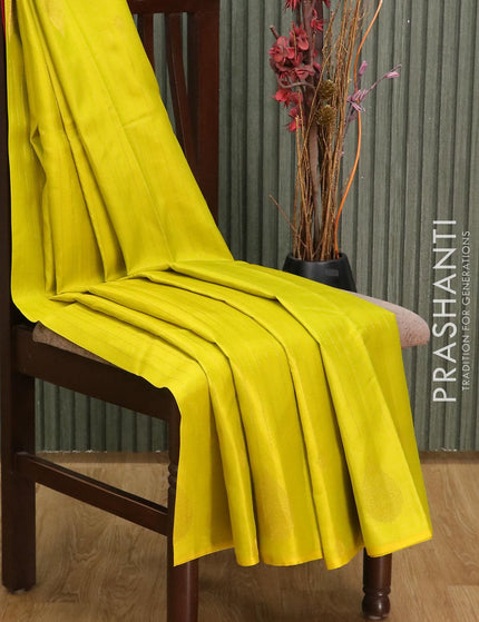 Pure kanjivaram silk saree lime yellow and dual shade of pink with allover zari weaves in borderless style - {{ collection.title }} by Prashanti Sarees