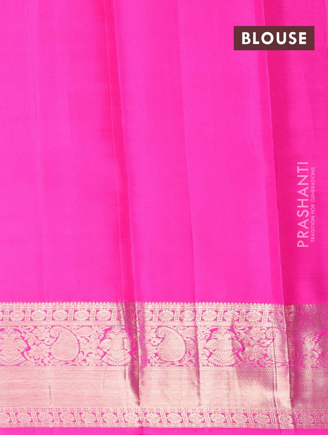 Pure kanjivaram silk saree multi colour and candy pink with allover digital kalamkari prints and silver zari woven border - {{ collection.title }} by Prashanti Sarees