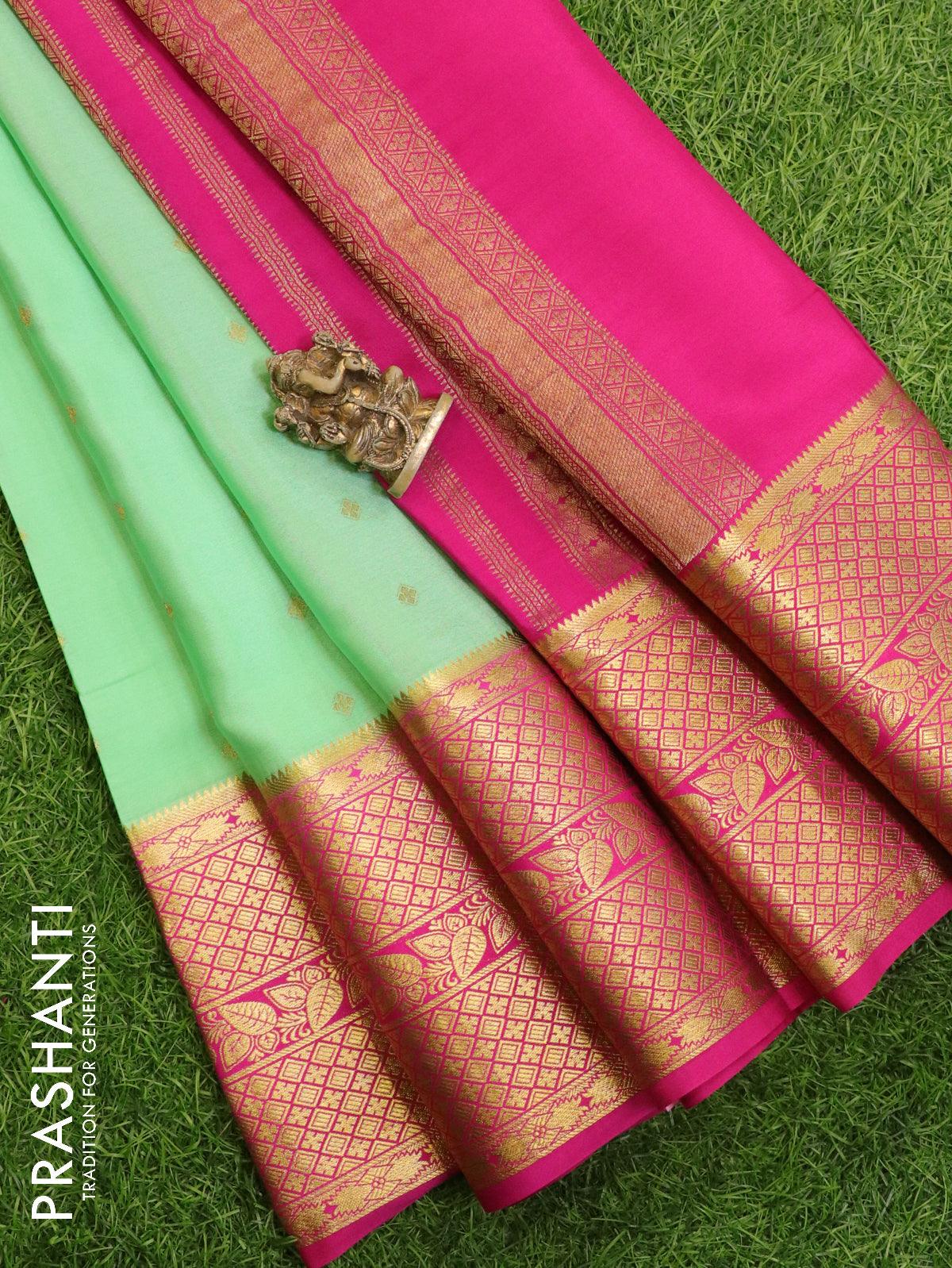 6.3 m (with blouse piece) Pink & Green Kanchipuram Silk Saree at Rs 683 in  Surat