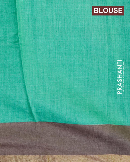 Pure tussar georgette silk saree grey shade and teal green with allover prints and piping zari border - {{ collection.title }} by Prashanti Sarees