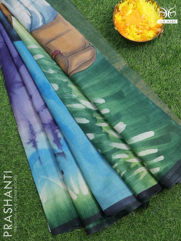 Pure tussar silk saree blue shade and green shade with allover tie & dye prints and printed border - {{ collection.title }} by Prashanti Sarees