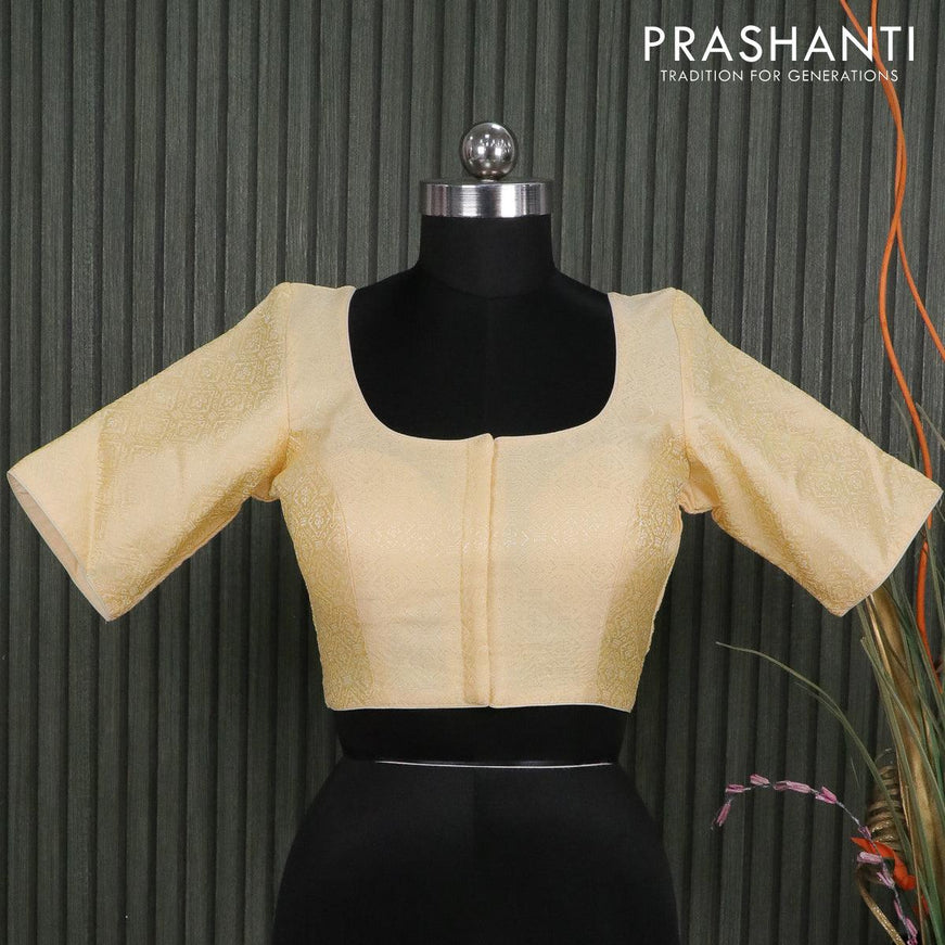 Readymade brocade blouse cream with allover brocade weaves and back knot - {{ collection.title }} by Prashanti Sarees