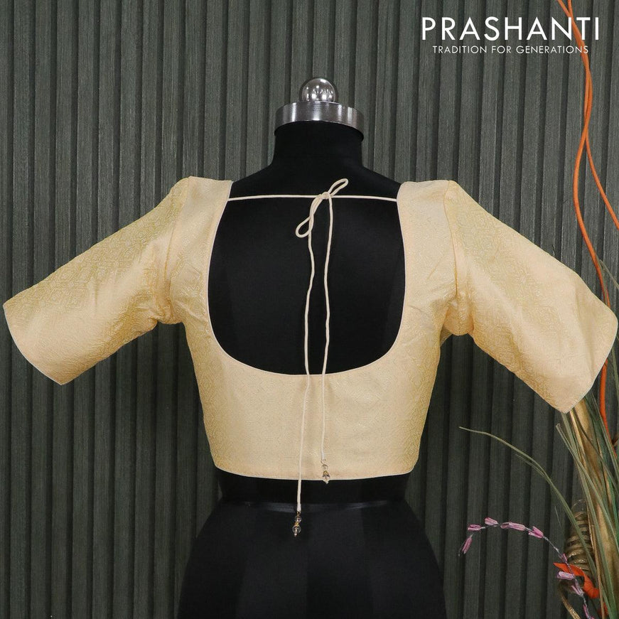 Readymade brocade blouse cream with allover brocade weaves and back knot - {{ collection.title }} by Prashanti Sarees