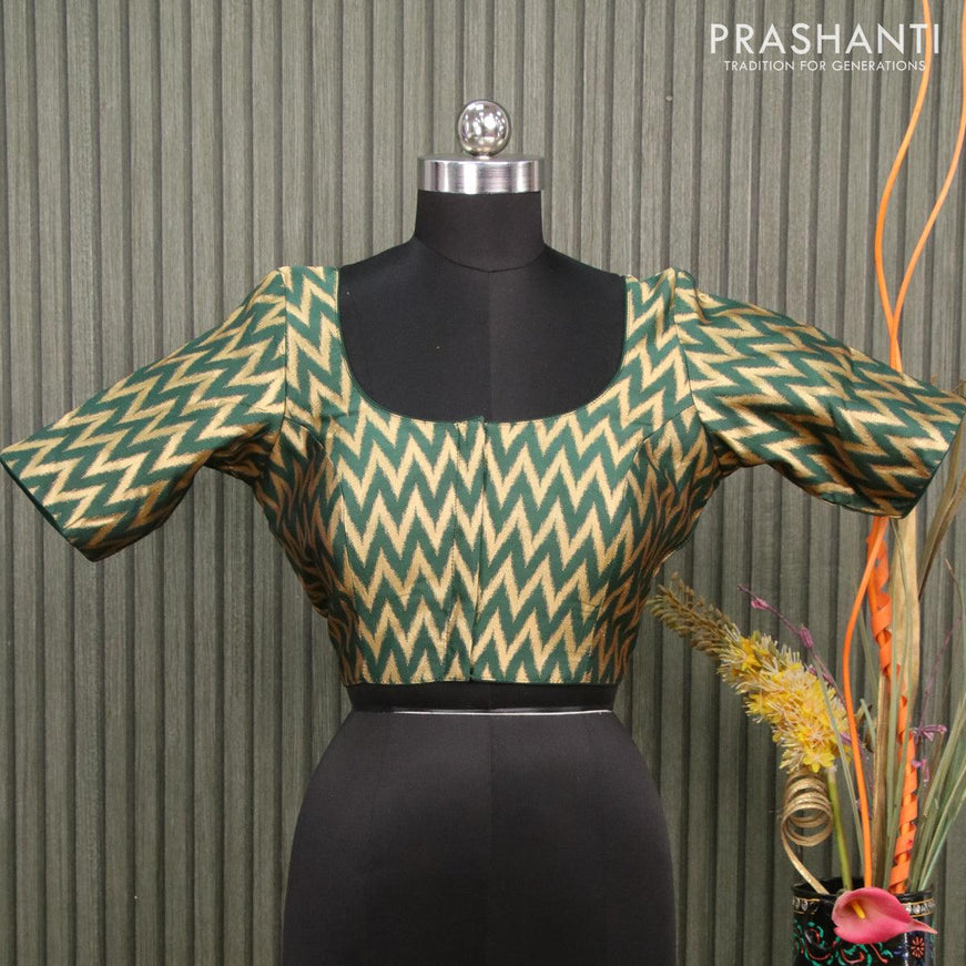 Readymade brocade blouse dark green with allover ikat zari weaves and back knot - {{ collection.title }} by Prashanti Sarees