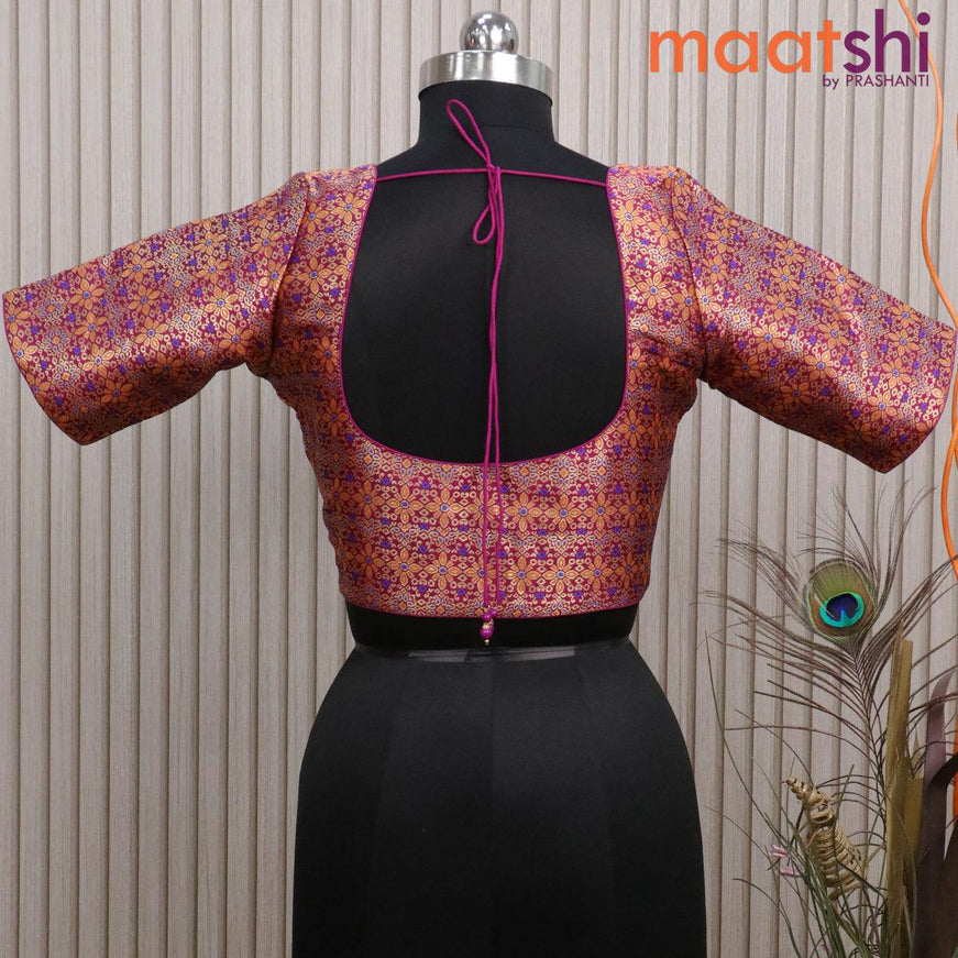 Readymade brocade blouse dark magenta with allover floral zari weaves and back knot - {{ collection.title }} by Prashanti Sarees