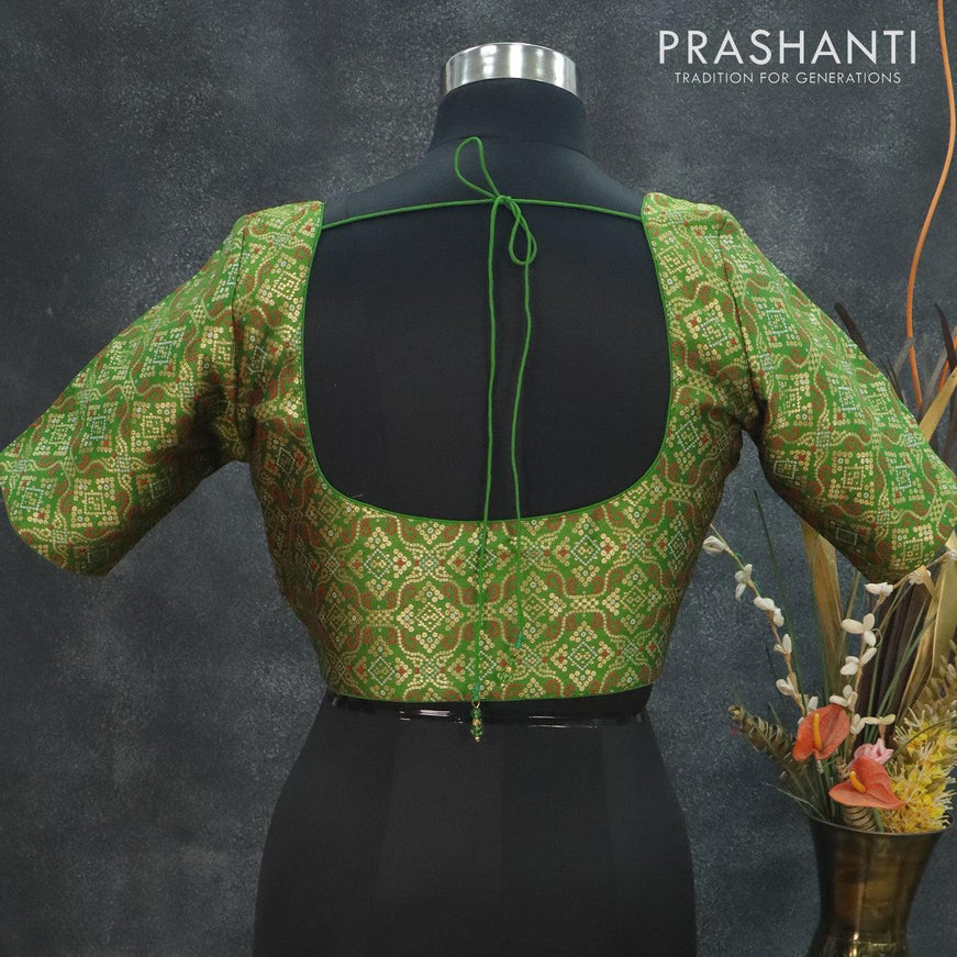 Readymade brocade blouse green with allover bandhani prints and back knot - {{ collection.title }} by Prashanti Sarees