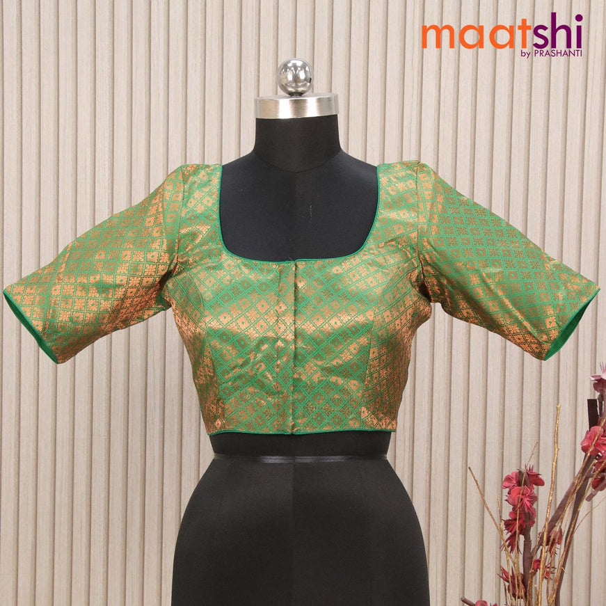 Readymade brocade blouse green with allover copper zari weaves and back knot - {{ collection.title }} by Prashanti Sarees