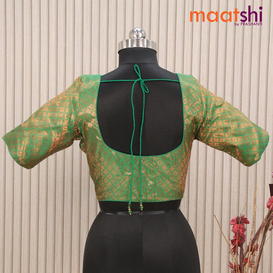 Readymade brocade blouse green with allover copper zari weaves and back knot - {{ collection.title }} by Prashanti Sarees