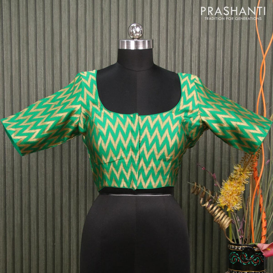 Readymade brocade blouse green with allover ikat zari weaves and back knot - {{ collection.title }} by Prashanti Sarees