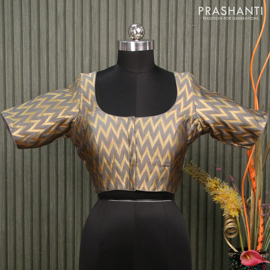 Readymade brocade blouse grey with allover ikat zari weaves and back knot - {{ collection.title }} by Prashanti Sarees