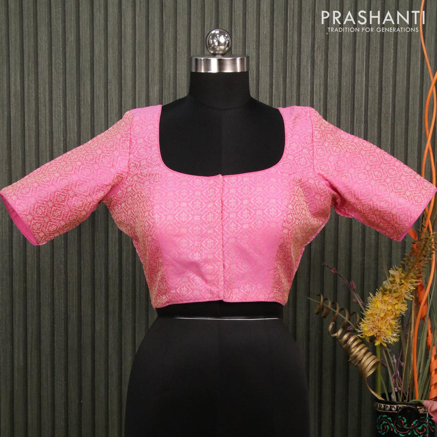 Readymade brocade blouse light pink with allover brocade weaves and back knot - {{ collection.title }} by Prashanti Sarees