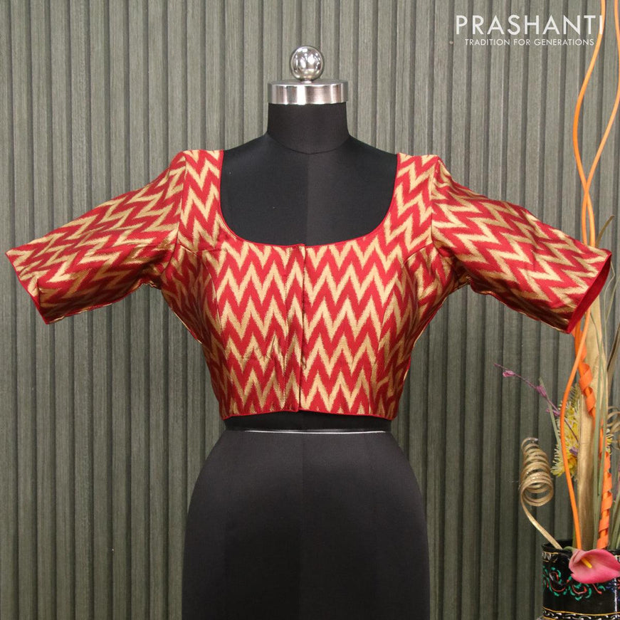 Readymade brocade blouse maroon with allover ikat zari weaves and back knot - {{ collection.title }} by Prashanti Sarees