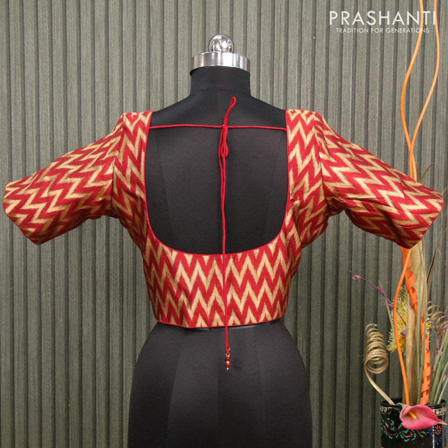 Readymade brocade blouse maroon with allover ikat zari weaves and back knot - {{ collection.title }} by Prashanti Sarees