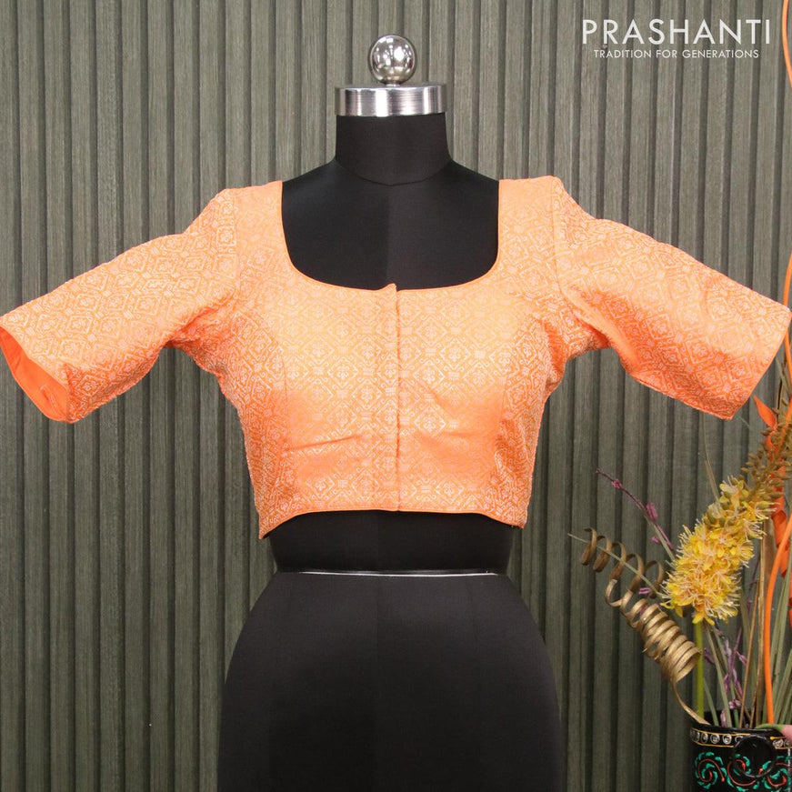 Readymade brocade blouse orange with allover brocade weaves and back knot - {{ collection.title }} by Prashanti Sarees