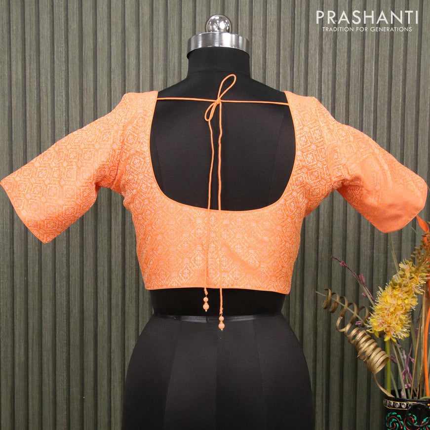 Readymade brocade blouse orange with allover brocade weaves and back knot - {{ collection.title }} by Prashanti Sarees