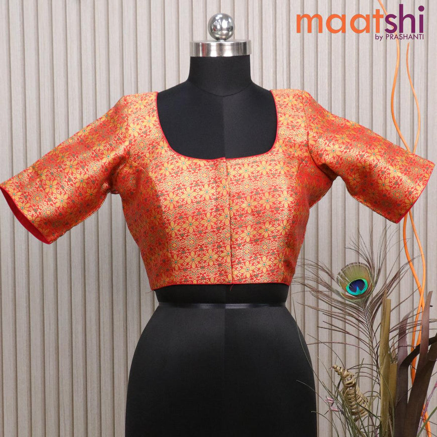 Readymade brocade blouse orange with allover floral zari weaves and back knot - {{ collection.title }} by Prashanti Sarees