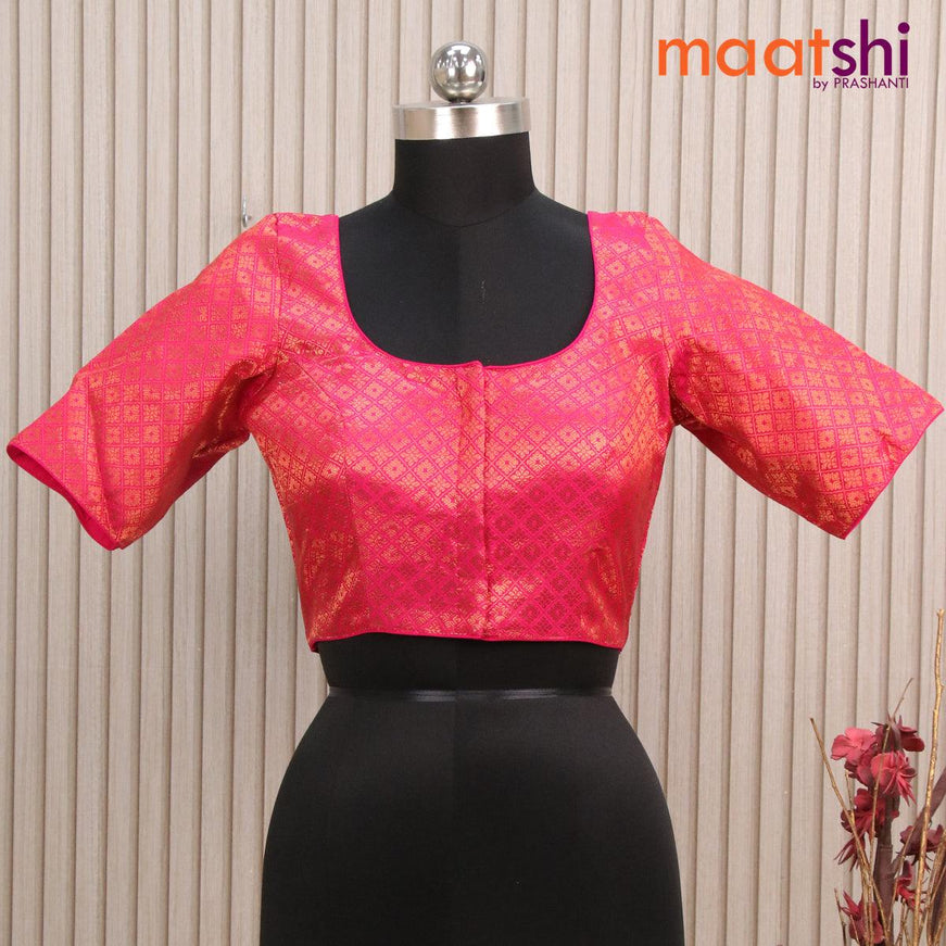 Readymade brocade blouse pink with allover copper zari weaves and back knot - {{ collection.title }} by Prashanti Sarees
