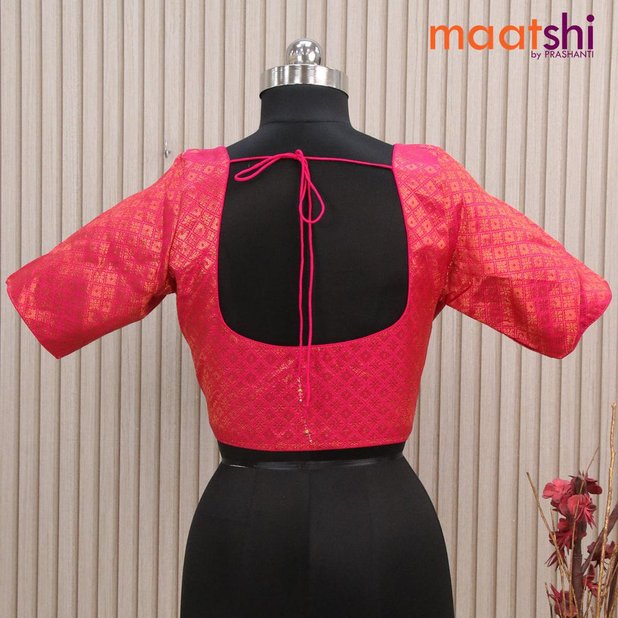 Readymade brocade blouse pink with allover copper zari weaves and back knot - {{ collection.title }} by Prashanti Sarees