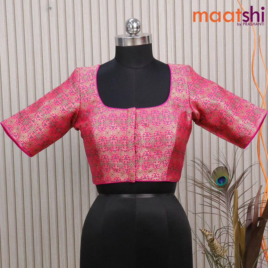 Readymade brocade blouse pink with allover floral zari weaves and back knot - {{ collection.title }} by Prashanti Sarees