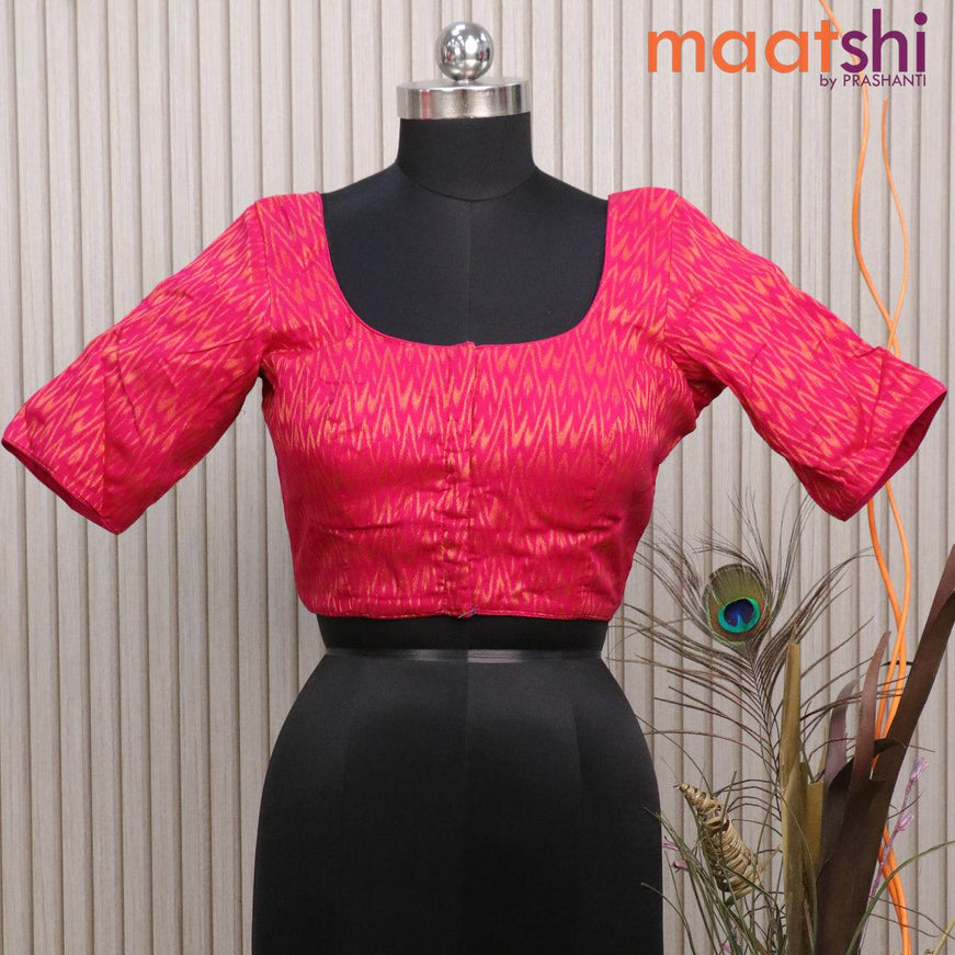 Readymade brocade blouse pink with allover ikat weaves and back knot - {{ collection.title }} by Prashanti Sarees