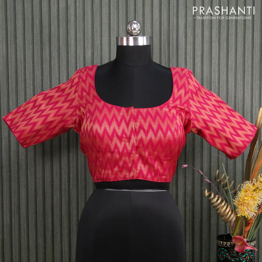 Readymade brocade blouse pink with allover ikat zari weaves and back knot - {{ collection.title }} by Prashanti Sarees