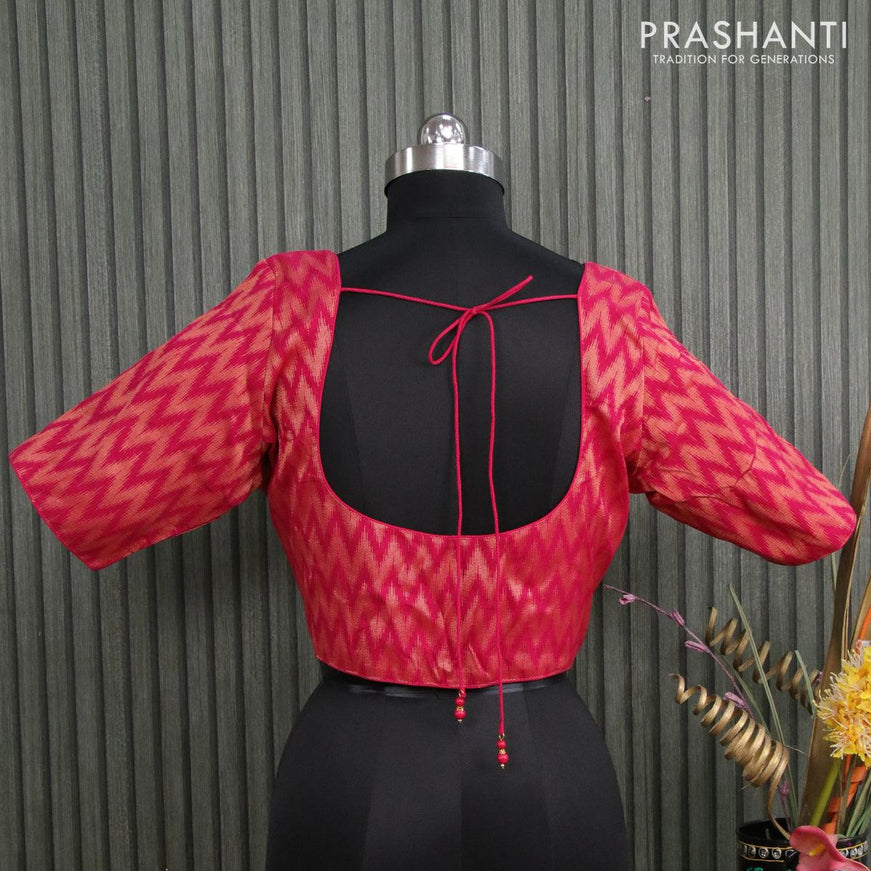 Readymade brocade blouse pink with allover ikat zari weaves and back knot - {{ collection.title }} by Prashanti Sarees