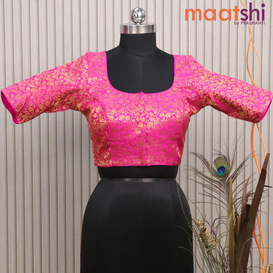 Readymade brocade blouse pink with allover zari weaves and back knot - {{ collection.title }} by Prashanti Sarees