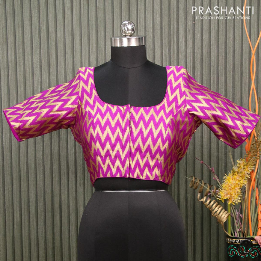 Readymade brocade blouse purple with allover ikat zari weaves and back knot - {{ collection.title }} by Prashanti Sarees