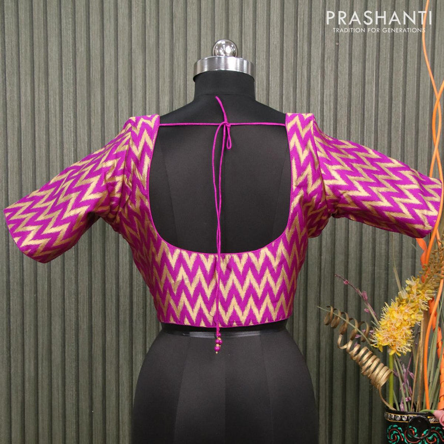 Readymade brocade blouse purple with allover ikat zari weaves and back knot - {{ collection.title }} by Prashanti Sarees