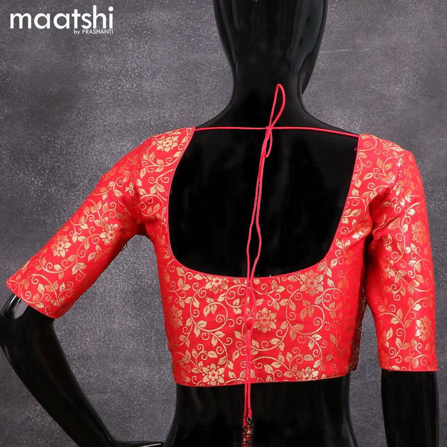 Readymade brocade blouse red with allover floral zari weaves and back knot - {{ collection.title }} by Prashanti Sarees