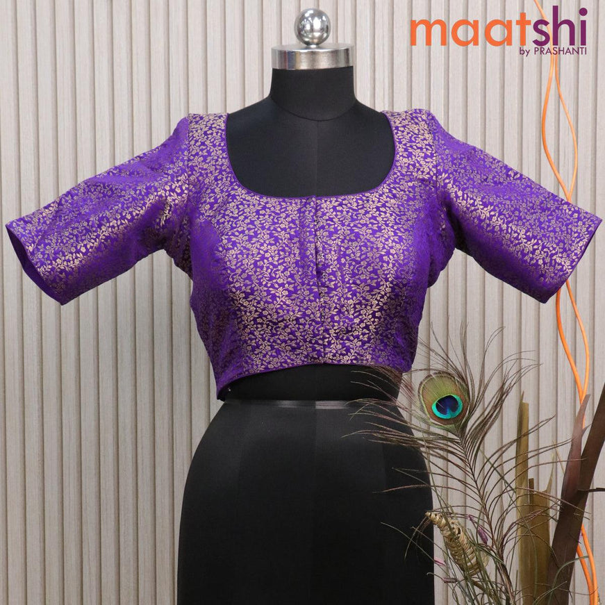 Readymade brocade blouse violet with allover floral zari weaves and back knot - {{ collection.title }} by Prashanti Sarees