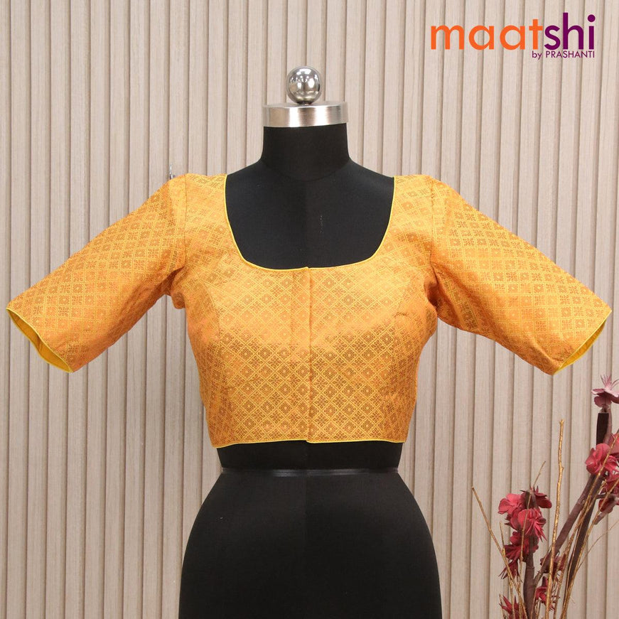 Readymade brocade blouse yellow with allover copper zari weaves and back knot - {{ collection.title }} by Prashanti Sarees