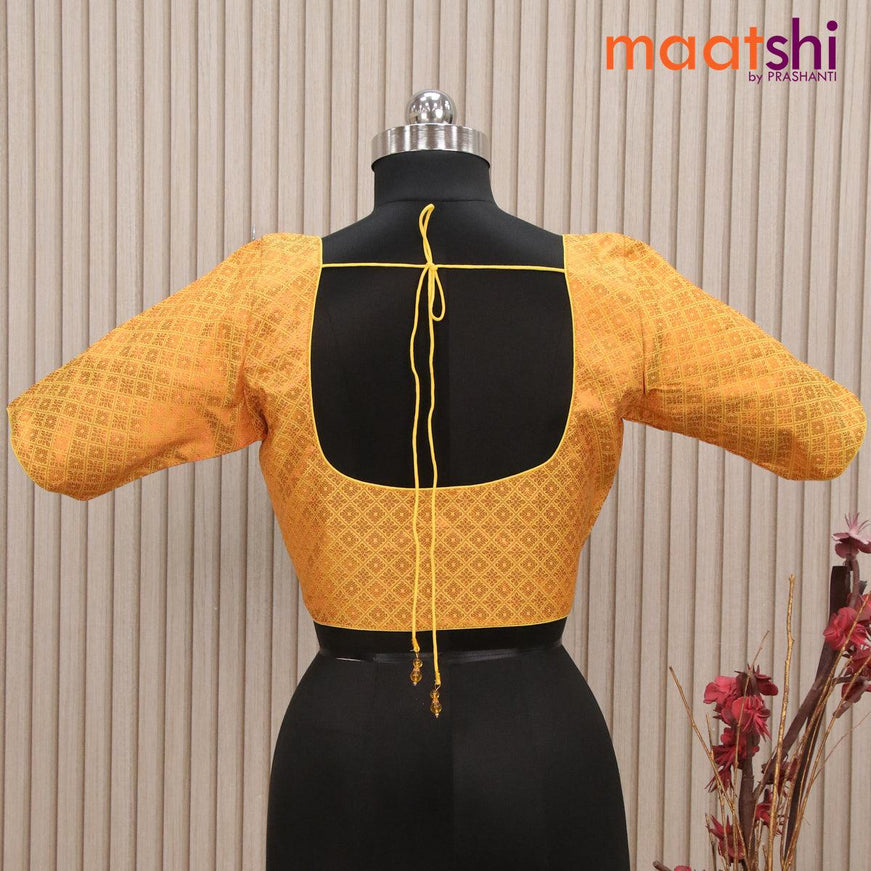 Readymade brocade blouse yellow with allover copper zari weaves and back knot - {{ collection.title }} by Prashanti Sarees