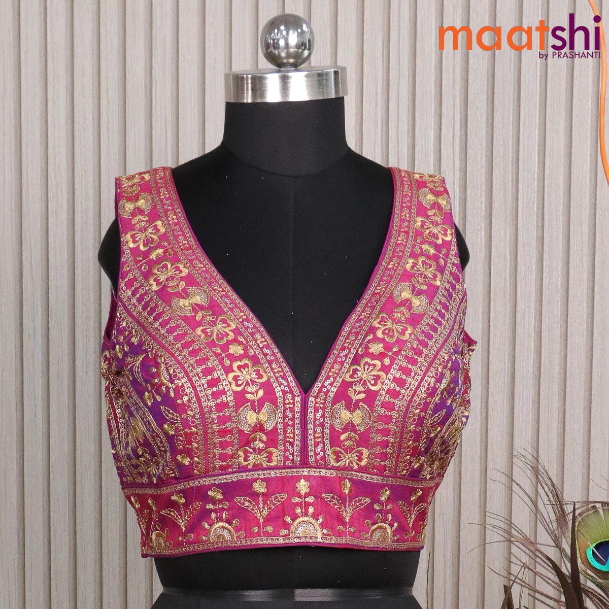 Readymade Raw Silk Sleeveless Blouse Deep Purple With Embroidery