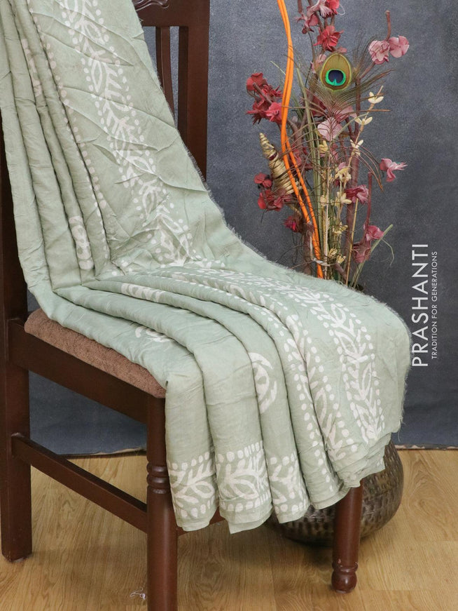 Semi Chanderi saree greyish green shade with batik prints - {{ collection.title }} by Prashanti Sarees