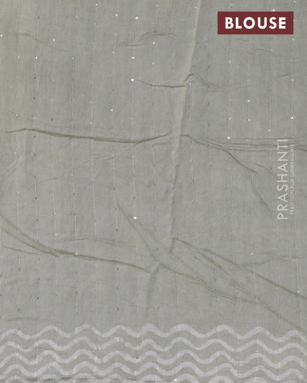 Semi chanderi saree greyish green with batik prints & sequin work - {{ collection.title }} by Prashanti Sarees