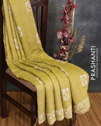 Semi chanderi saree light green with batik prints & sequin work - {{ collection.title }} by Prashanti Sarees