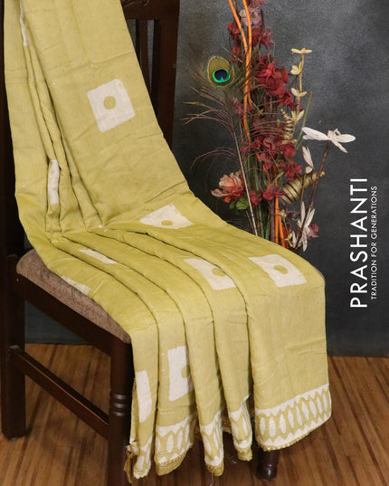 Semi chanderi saree lime green shade with batik prints & sequin work - {{ collection.title }} by Prashanti Sarees