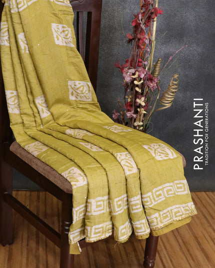 Semi chanderi saree lime yellow with batik prints & sequin work - {{ collection.title }} by Prashanti Sarees