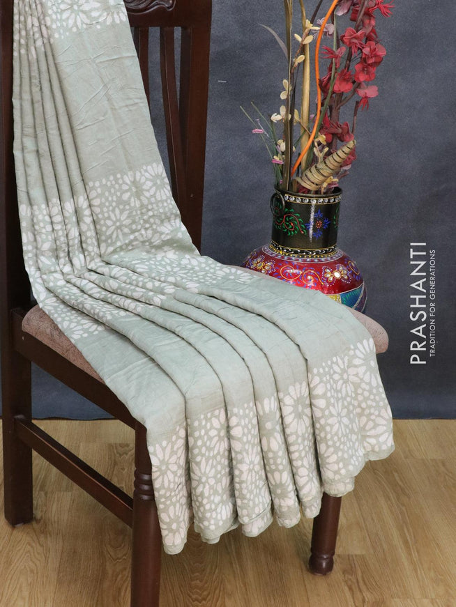 Semi Chanderi saree pastel green with batik prints - {{ collection.title }} by Prashanti Sarees