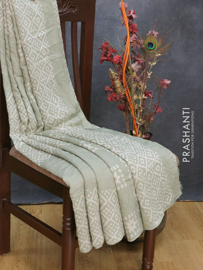 Semi Chanderi saree pastel green with batik prints - {{ collection.title }} by Prashanti Sarees