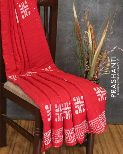 Semi chanderi saree red with batik prints & sequin work - {{ collection.title }} by Prashanti Sarees