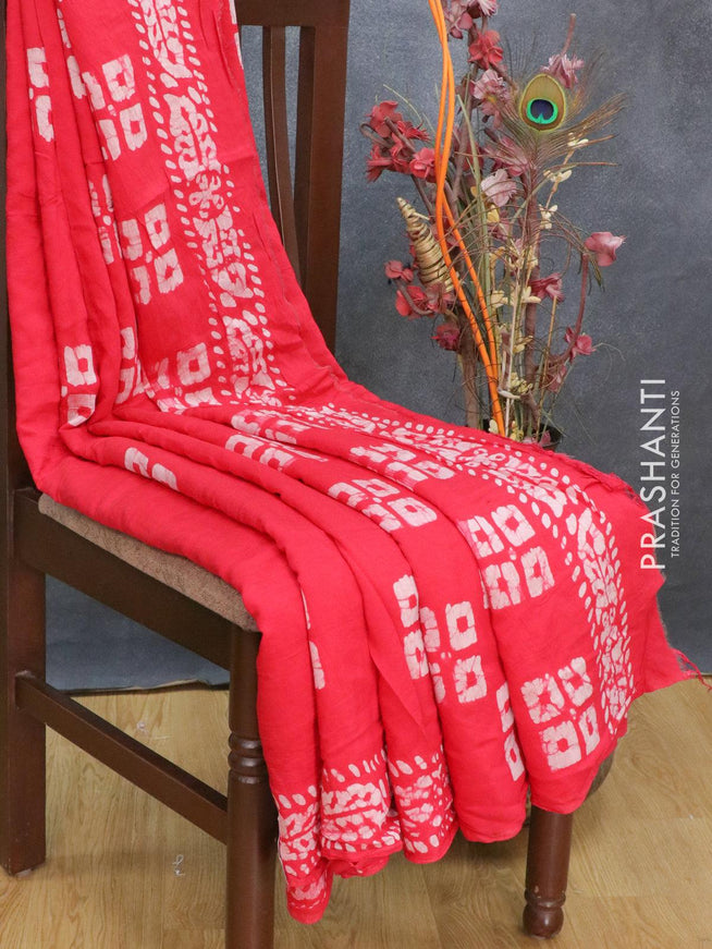 Semi Chanderi saree red with batik prints - {{ collection.title }} by Prashanti Sarees