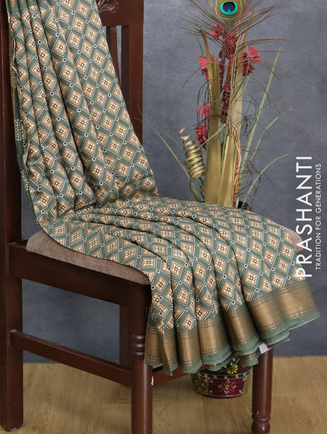 Semi gadwal saree green shade with allover prints and zari woven border - {{ collection.title }} by Prashanti Sarees