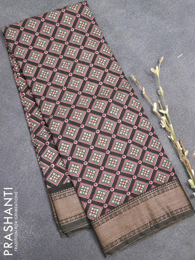 Semi gadwal saree grey shade with allover prints and zari woven border - {{ collection.title }} by Prashanti Sarees